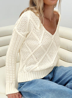 Zosia Diamond Cable Knit Sweater Cream Princess Polly  regular 