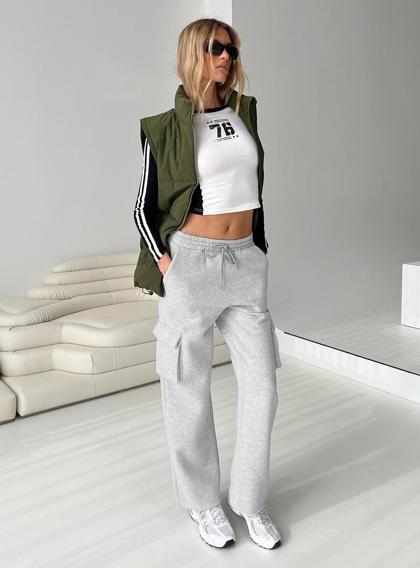product Princess Polly High Waisted Pants High Waisted Pants High Waisted Pants  Hamner Cargo Track Pants Grey Marle