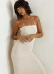 front view of model wearing Princess Polly Cloud Strapless Boucle Maxi Dress Cream Straight Neck 