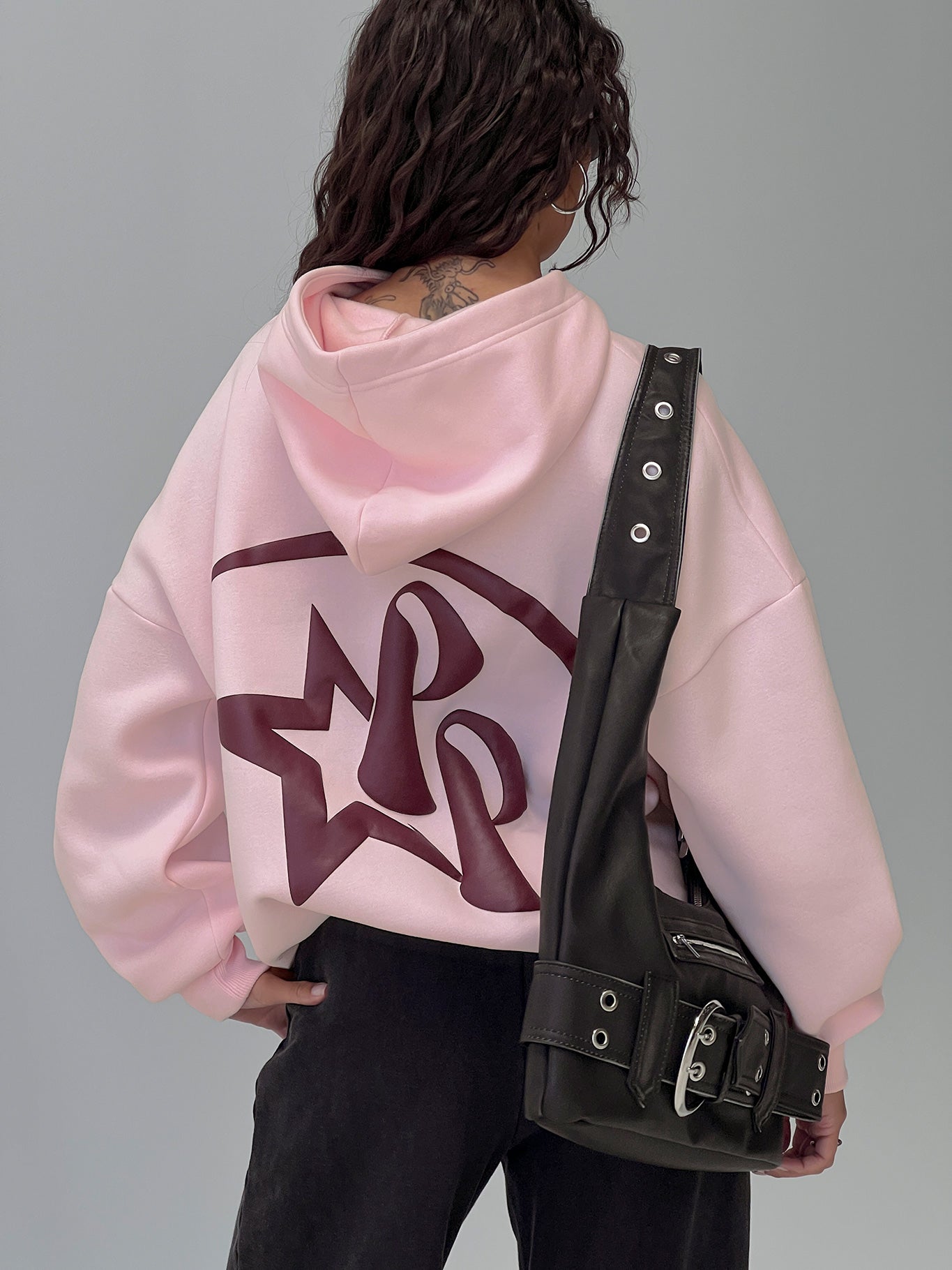 back view of model wearing Princess Polly Starblazer Princess Polly Graphic Hoodie Pink 