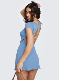 Rhapsody Cap Sleeve Knit Mini Dress Blue
