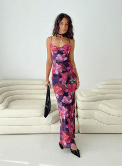 front view of model wearing Princess Polly Salvador Maxi Dress Floral Cowl Neck 