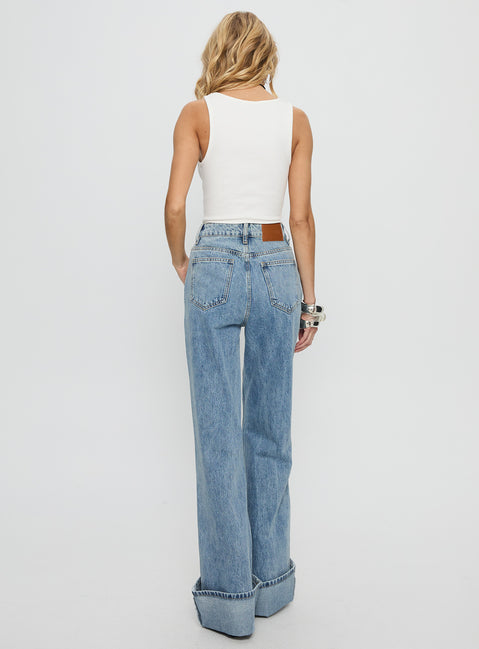 Florida Keys Mid Rise Straight Leg Cuffed Jeans Light Blue Wash