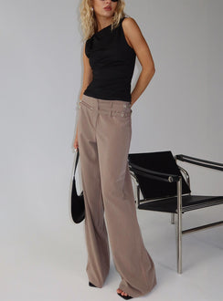 side view of model wearing Princess Polly Rinah Belted Cargo Pants Brown High Waisted Pants 