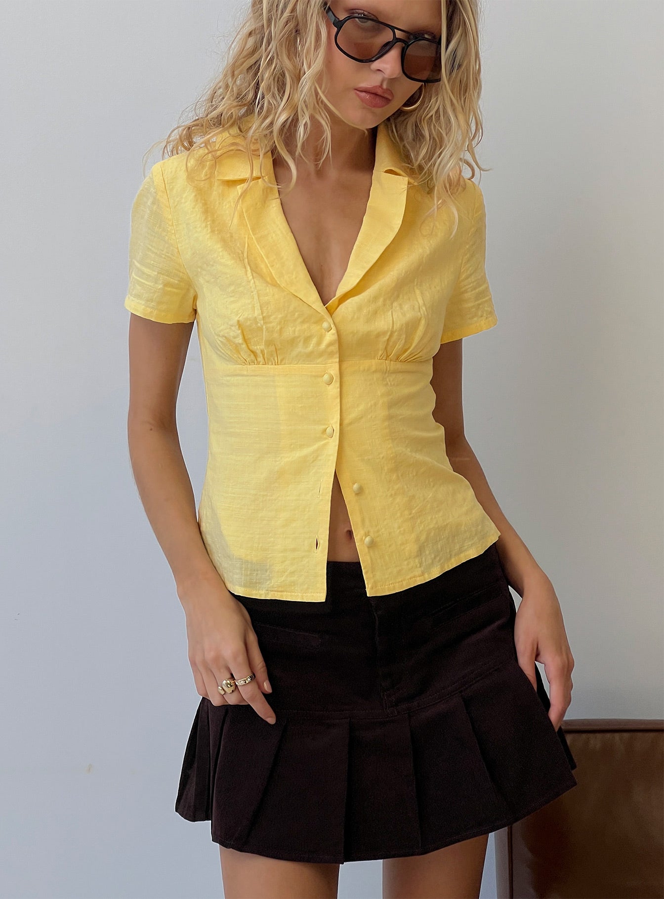 Delyla Button Up Top Yellow
