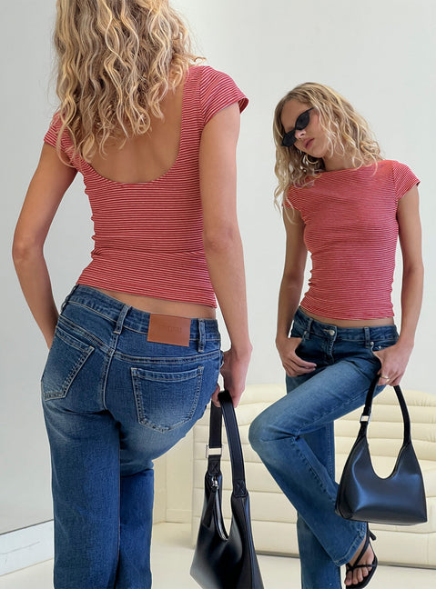 Nyren Low Back Boatneck Top Red Stripe