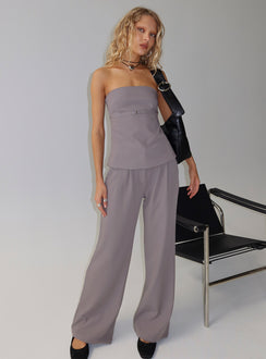 front view of model wearing Princess Polly Ambient Wide Leg Pant Grey High Waisted Pants 