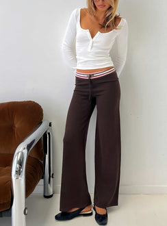 front view of model wearing Princess Polly Felisha Low Waist Knit Pants Brown Low Rise Pants 