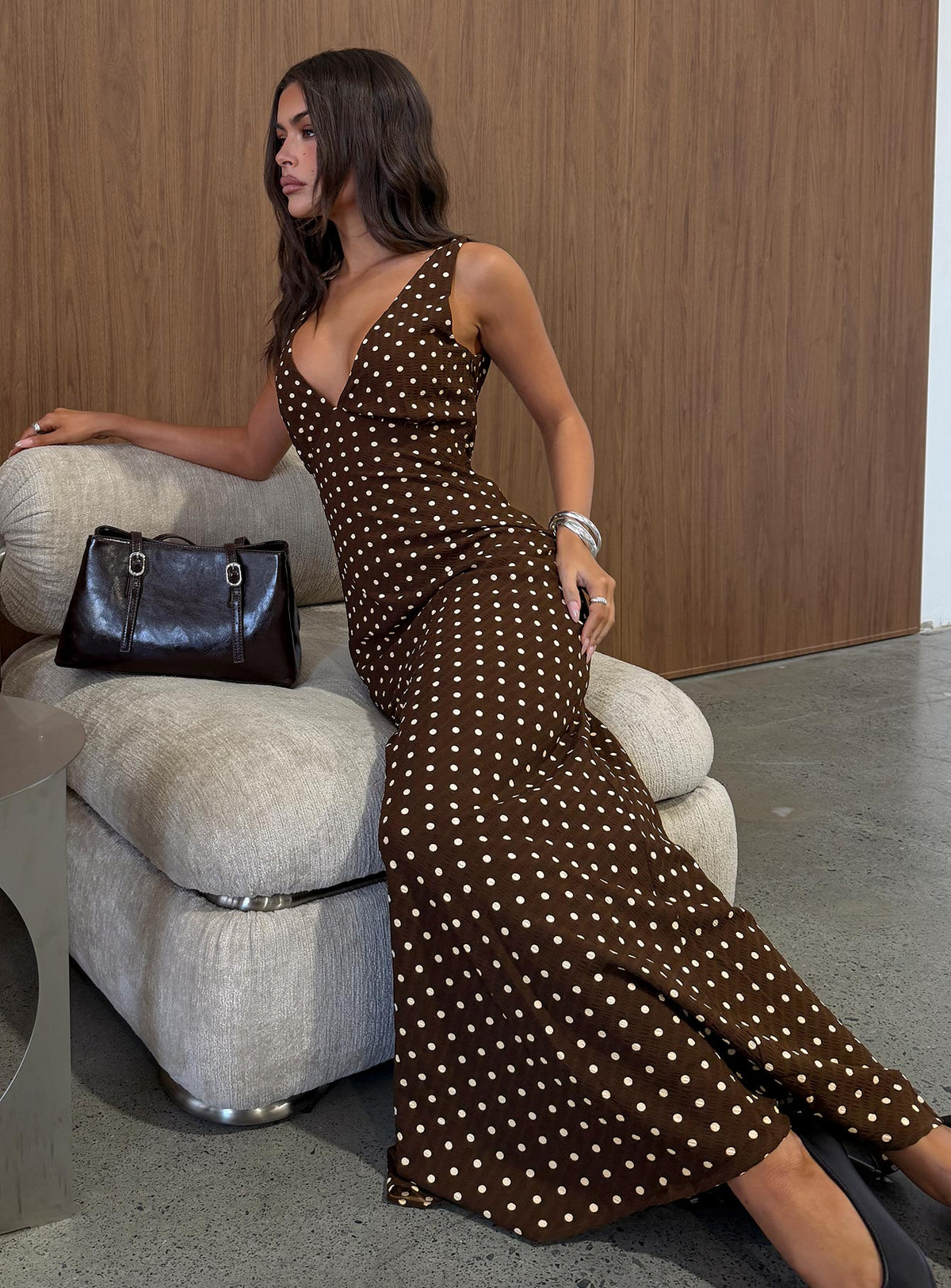 Nellie Maxikleid mit braunen Punkten