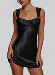 front view of model wearing Princess Polly Tremont Mini Dress Black Sweetheart Neckline 