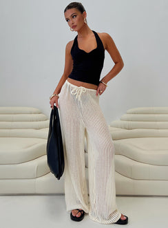 side view of model wearing Princess Polly Darcie Knit Pants Beige High Waisted Pants 