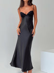 front view of model wearing Princess Polly Fadyen Bias Cut Maxi Dress Black Sweetheart Neckline 