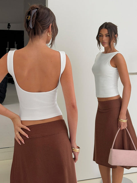 Baseline Rib Boat Neck Low Back Top White