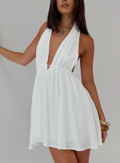 front view of model wearing Princess Polly Saddler Mini Dress White Plunger 