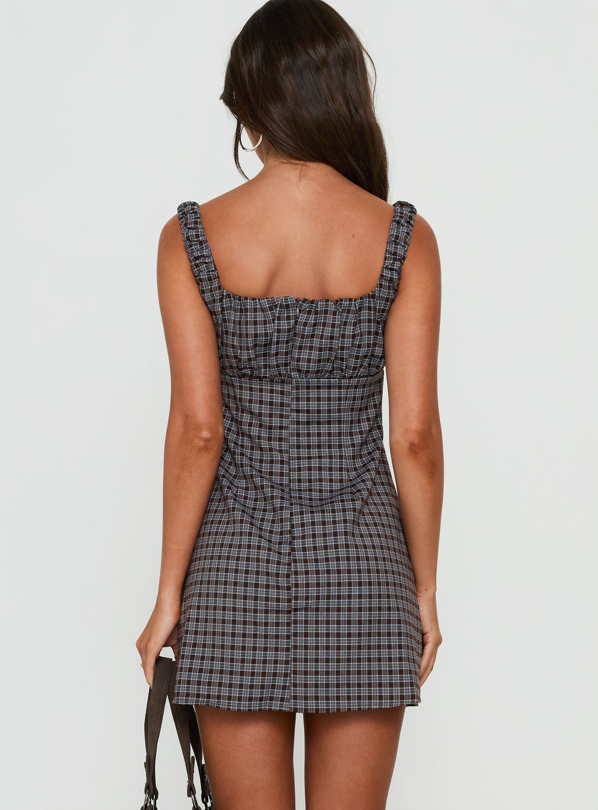 Donnamarie besticktes Minikleid mit braunem Karomuster