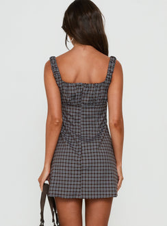 Donnamarie besticktes Minikleid mit braunem Karomuster