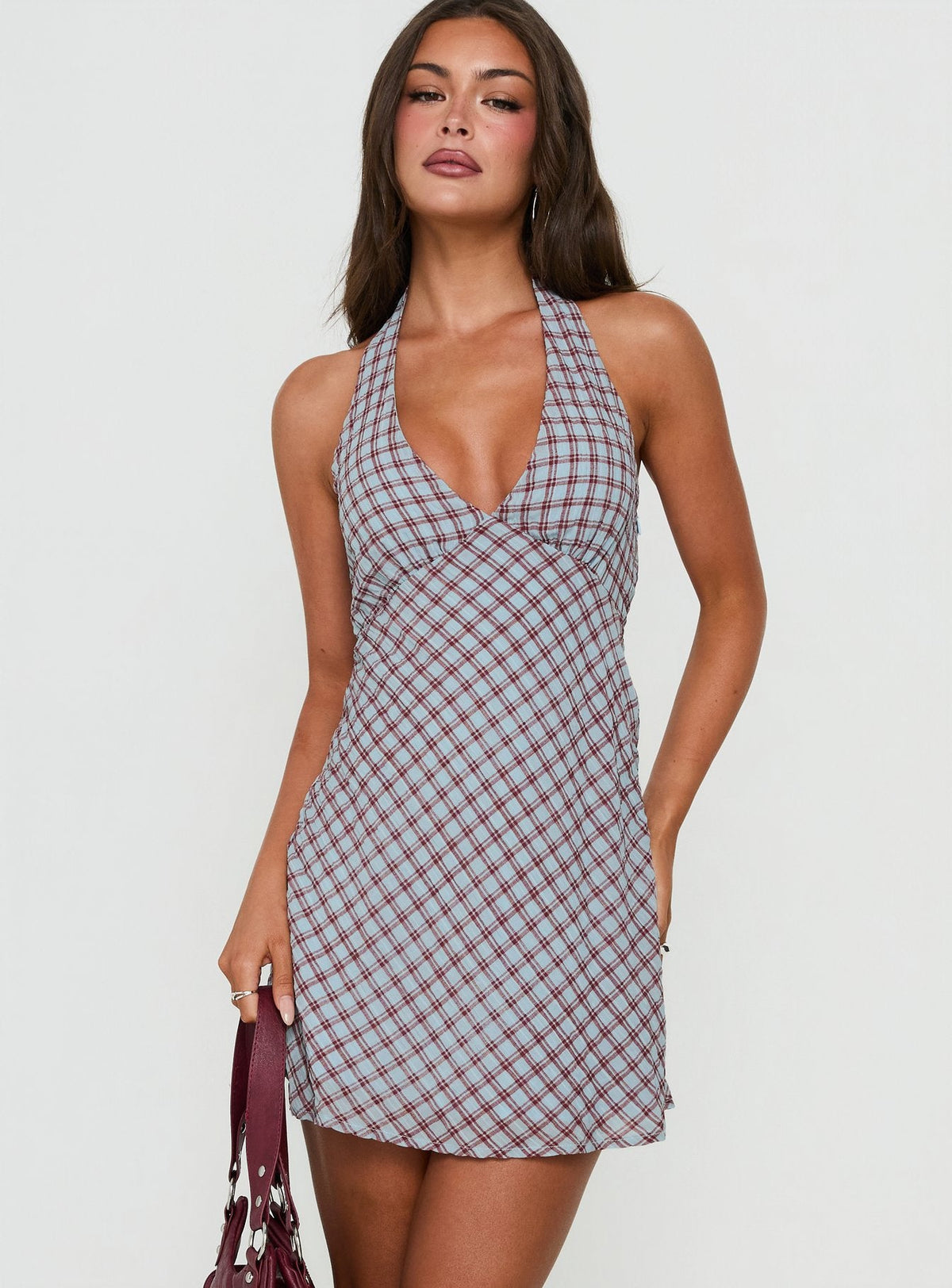 Nellie Halter Mini Dress Blue Check