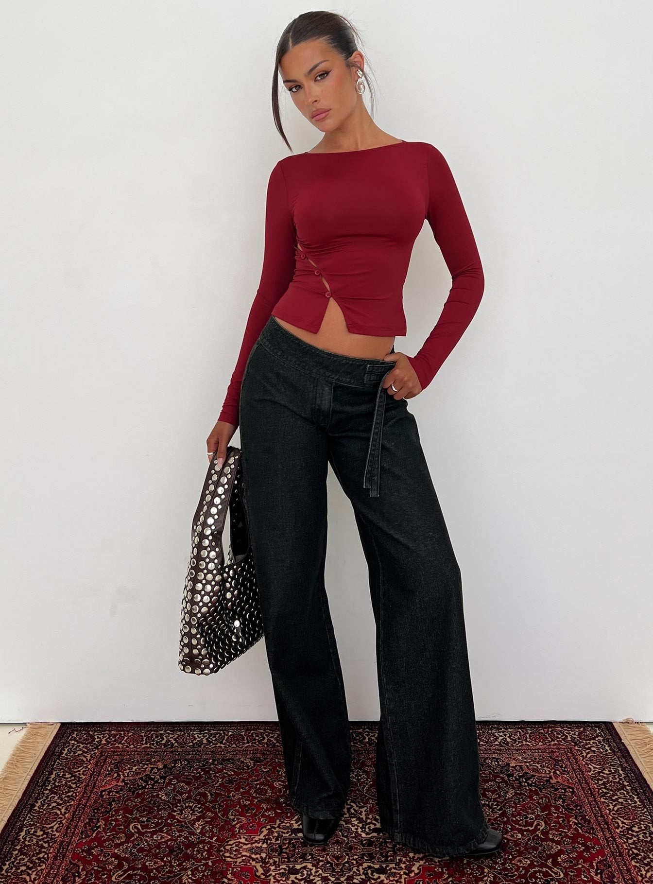 Boxie Mid Rise Wide Leg Jeans Washed Black