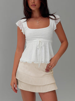 front view of model wearing Princess Polly Auroraah Frill Top White Short Sleeves Square Neck 