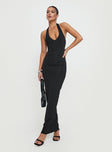 front view of model wearing Princess Polly Spicy Maxi Dress Black Plunger 