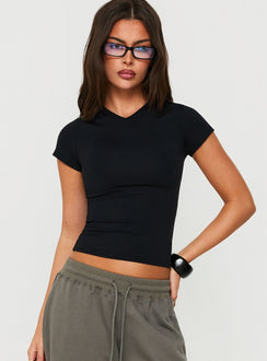 Daily Define High V-Ausschnitt Kurzarm-Top Schwarz