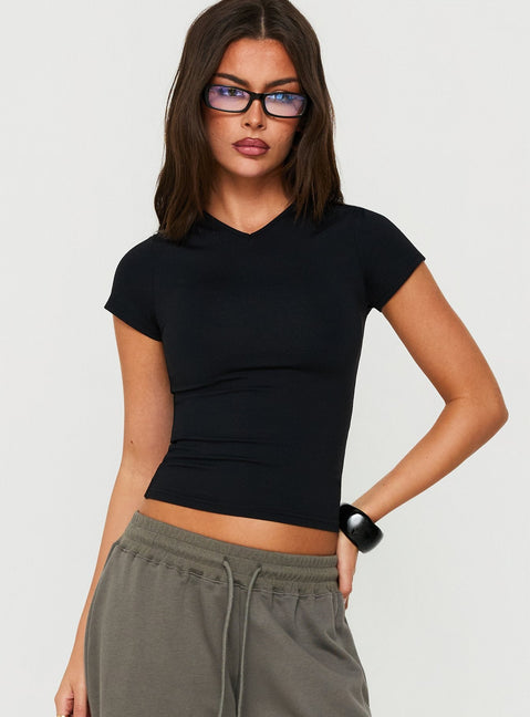 Daily Define High V-Ausschnitt Kurzarm-Top Schwarz