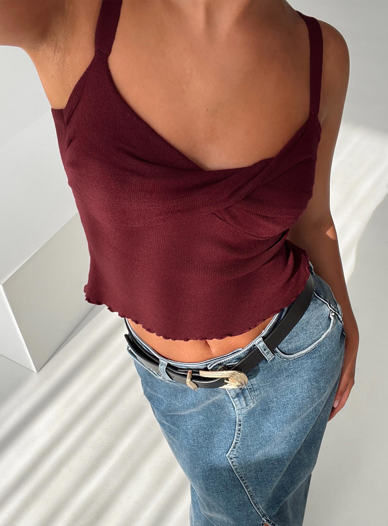 product Princess Polly Sleeveless Square Neck  Dalma Twist Top Wine