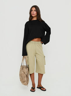 Harleah Wide Cargo Fleece Shorts Khaki
