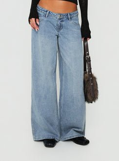 Picco Ultratiefe Weite Jeans Hellblau Waschung