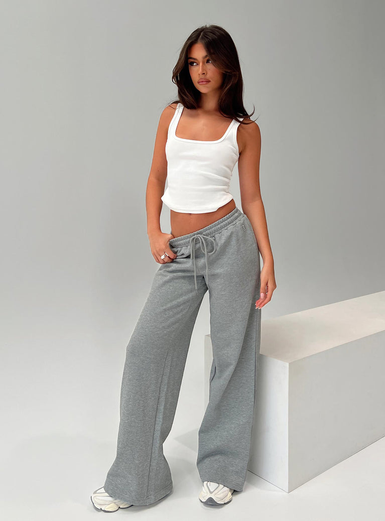 front view of model wearing Princess Polly All Day Straight Leg Sweatpants Grey Marle Low Rise Pants 