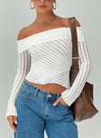 Off the shoulder knit top Folded neckline, asymmetrical hemline