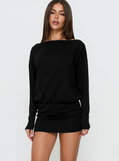 Worlds Away Langarm Blouson Minikleid Schwarz