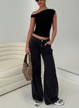 front view of model wearing Princess Polly Ramos Low Rise Denim Jeans Washed Black Petite Low Rise Jeans 