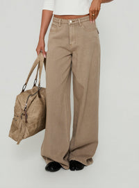 Showcasing the Maryjo Mid Rise Super Baggy Jeans Washed Brown in womens-jeans with mid-rise waist front view of model wearing Princess Polly