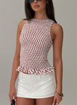 back view of model wearing Princess Polly Birita Top Geometric Tile Pink Sleeveless Crew Neck 