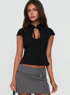 Kimiko Keyhole Cap Sleeve Top Black