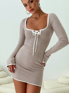 product Princess Polly Square Neck  Rutter Long Sleeve Mini Dress Grey