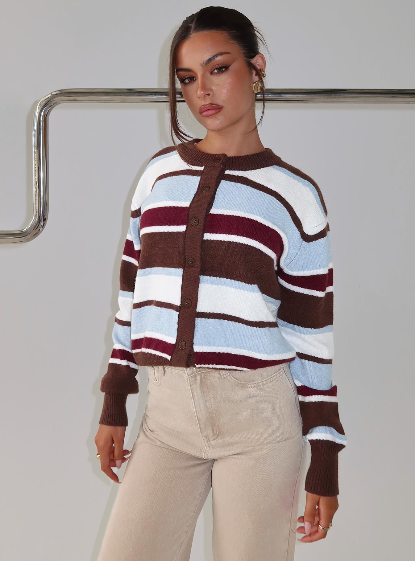 Soline Knit Cardigan Blue / Brown Stripe