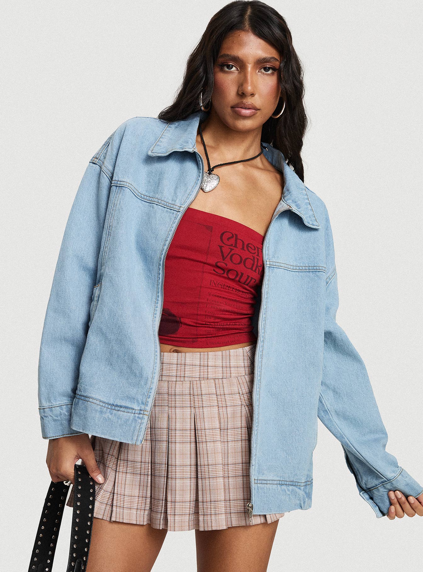 Denim Denim bomber jacket Pointed collar, zip fastening down front, twin hip pockets, single button cuff
