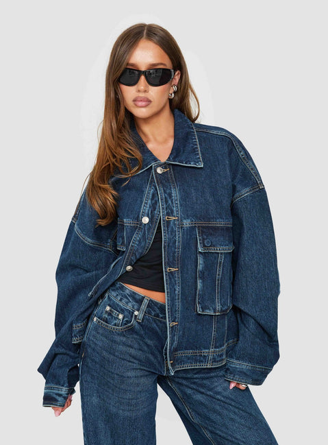 Kier Oversized Jeansjacke Dunkelblauer Waschung