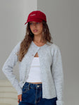 front view of model wearing Princess Polly Denmark Cardigan Grey Long 