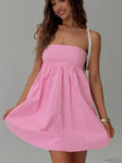 front view of model wearing Princess Polly Osment Strapless Mini Dress Pink Straight Neck 