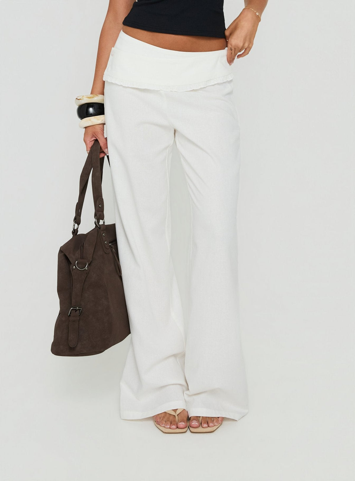 Brea Frill Belted Trousers White