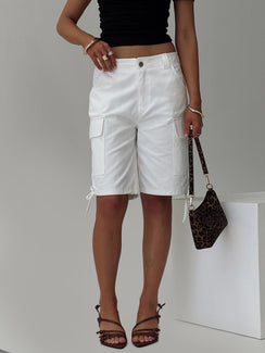 back view of model wearing Princess Polly Bleachers Shorts White High Waisted Shorts 