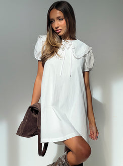 Roseprick Puff Sleeve Babydoll Dress White