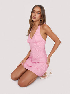 Stassia Halter Mini Dress Pink Stripe