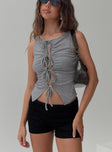 front view of model wearing Princess Polly Bowery Top Grey Sleeveless Crew Neck 