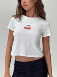 front view of model wearing Princess Polly Three's A Charm Top White Short Sleeves Crew Neck 