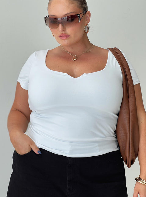 front view of model wearing Princess Polly Serenie Top Ice Curve Short Sleeves V-Neck 