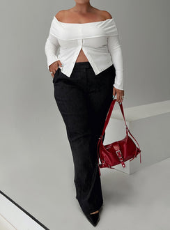 front view of model wearing Princess Polly Jeller Pinstripe Pants Black Curve High Waisted Pants 